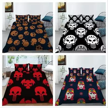 Постельное белье с принтом в виде головы черепа, односпальная двуспальная кровать, полноразмерная персонализированная наволочка с темным узором и пододеяльник 2 или 3 удобных украшения для дома UK Single 135x200cm