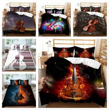 Постельное белье с рисунком гитары, пододеяльник с принтом на музыкальных инструментах, наволочка, полноразмерная односпальная кровать, двуспальная кровать, украшение дома для комнаты любителей музыки Baby 100x135cm