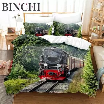 Постельное белье с рисунком поезда, пододеяльники, наборы постельных принадлежностей с 3D-принтом, постельное белье размера «queen size», модный дизайн EU single(135x200cm)