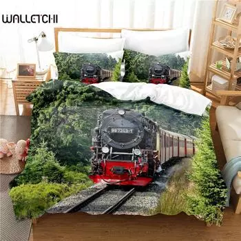 Постельное белье с рисунком поезда, пододеяльники, наборы постельных принадлежностей с 3D-принтом, постельное белье размера «queen size», модный дизайн EU single(135x200cm)