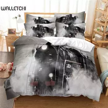 Постельное белье с рисунком поезда, комплект постельного белья, комплект постельного белья с цифровой печатью, комплект постельного белья размера «queen size», модный дизайн EU single(135x200cm)