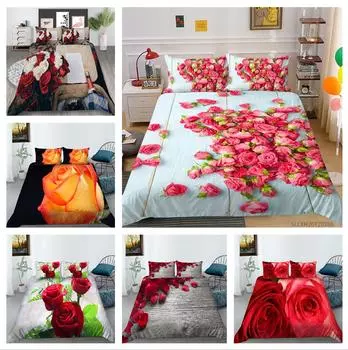 Постельное белье с розой, 3D-печать цветов, пододеяльник и наволочка, комплект постельного белья для спальни с молнией, моющееся украшение для дома Baby 100x135cm