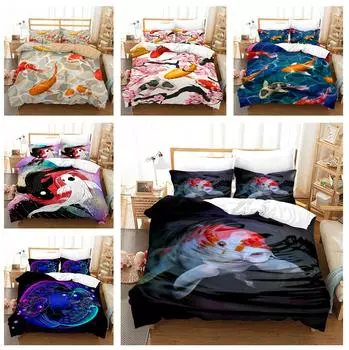 Постельное белье с рыбками, напечатанное на 3D-принтере, двуспальная кровать размера «king-size», пуховый пододеяльник и наволочка, 2/3 шт. ультратонкого волокна, быстросохнущее украшение для спальни Baby 100x135cm