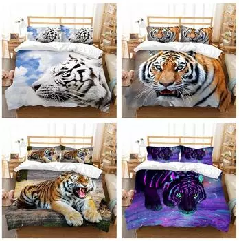 Постельное белье с тигром, 3D-печать, пуховое одеяло и наволочка с перьями животных, комплект постельного белья для спальни, односпальная кровать, полноразмерное украшение для дома Baby 100x135cm