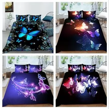 Постельное белье с узором бабочки Односпальная двуспальная кровать Полноразмерная мечтательная наволочка с принтом насекомых и пододеяльник 2 или 3 моющихся украшения для дома UK Single 135x200cm