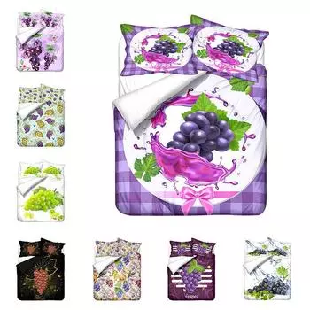 Постельное белье с виноградом, вином, черникой, розой, пододеяльником Doona, праздничным подарком Single 135x200cm