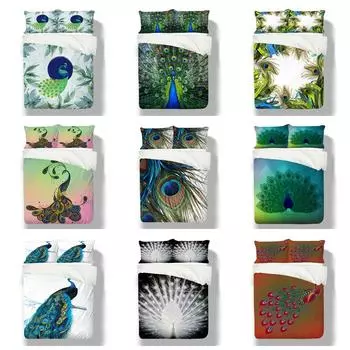 Постельное белье с животными, 3D пуховое одеяло и наволочка в виде павлина, 2/3 шт. EU135 * 200, односпальная/двуспальная кровать, полный размер, мягкая, можно стирать в машине, украшение для дома DE 100x135cm