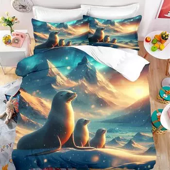 Постельное белье с животными для детей девочек, мультяшный комплект пододеяльника с тюленями, мягкое микрофибровое покрывало с наволочками 75*50 90x200cm