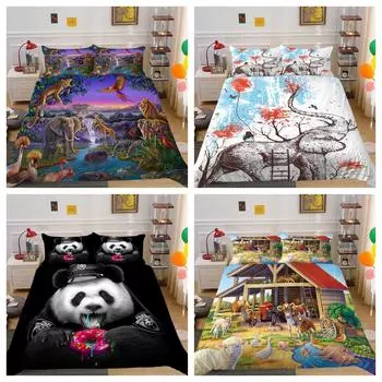 Постельное белье Слон Панда Домашний комплект постельного белья Пододеяльник Наволочка Single 135x200cm