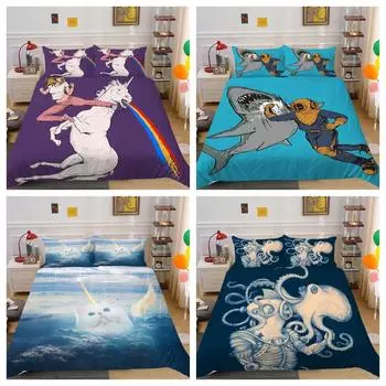 Постельное белье снаружи мультфильм милый кот наволочка декор для спальни набор пододеяльников Single 135x200cm