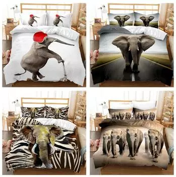 Постельное белье со слонами, 3D, гигантское животное, пододеяльник, наволочки, 2/3 шт., односпальная/двуспальная кровать, полноразмерный домашний текстиль, подарки для подростков и мужчин Baby 100x135cm