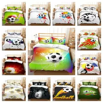 Постельное белье, современное покрывало, пододеяльник, комплект 3D футбольного принта, теплая детская наволочка для дома, спальни, микрофибра UK Single 135x200cm