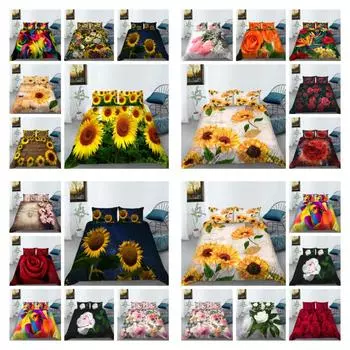 Постельное белье в цветочном стиле, комплект розового пододеяльника, домашний комплект постельного белья с подсолнухом, комплект постельного белья из полиэстера, мужской комплект постельного белья королевского размера UK Single 135x200cm