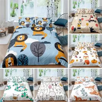 Постельное белье в скандинавском стиле, пододеяльник, King Queen, комплект постельного белья с изображением животных из мультфильмов, двуспальная кровать, двуспальная кровать, двуспальная кровать, двуспальная кровать, постельное белье для взрослых и детей