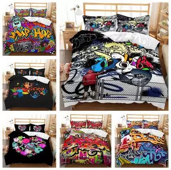 Постельное белье в стиле хип-хоп, пуховые пододеяльники и наволочки для мальчиков и мужчин, односпальная кровать из 2/3 предметов с рисунком уличного граффити, полноразмерный чехол с 3D-принтом в подарок Baby 100x135cm