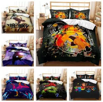 Постельные принадлежности для комнаты для мальчиков. 3D-печать. Постельные принадлежности с принтом для уличных танцев. Одеяла и наволочки в стиле хип-хоп. 2/3 шт.. Мягкое украшение для дома, можно стирать в машине. Baby 100x135cm