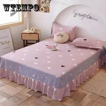 Постельные принадлежности, хлопковый наматрасник для спальни, корейский кружевной матрас с принтом, противоскользящий защитный чехол от пыли 150x200cm