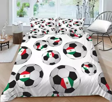 Комплект постельного белья 2/3 шт. Пододеяльник Покрывало с принтом 3D футбола Домашнее постельное белье Полиэстер Спальня Наволочка Теплая Single 135x200cm