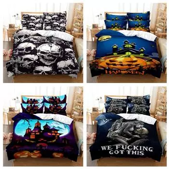 Постельные принадлежности на Хэллоуин, пододеяльник, наволочка, 3/2 шт., комплект постельного белья для дома и спальни, односпальная кровать, полноразмерное украшение для дома DE 100x135cm