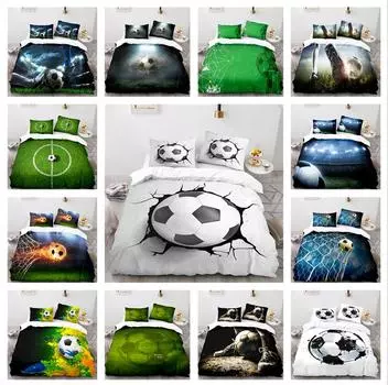 Постельные принадлежности Односпальная кровать Двуспальная кровать Полноразмерная наволочка с 3D-принтом футбольного матча и пододеяльник 2/3 комплекта семейного постельного белья для спальни UK Single 135x200cm
