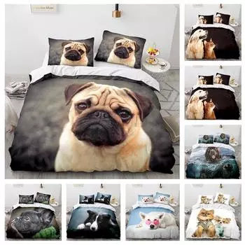Постельные принадлежности Односпальная кровать в тематике животных Двуспальная кровать Полноразмерная наволочка с принтом собаки и пододеяльник 2/3 комплекта постельного белья для взрослых и детей UK Single 135x200cm