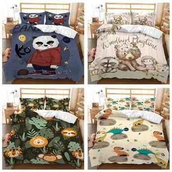 Постельные принадлежности с мультяшными животными, украшение для детской спальни, одеяло и наволочка, односпальная/двуспальная кровать, полный размер, AU/EU/US Baby 100x135cm