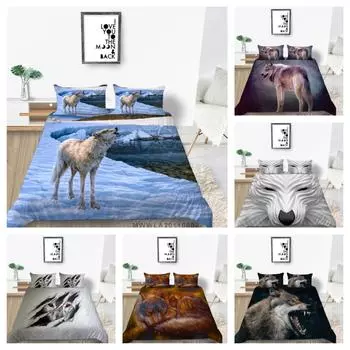 Постельные принадлежности Уникальный дизайн Домашнее постельное белье Роскошный волк с принтом King Queen Size Домашний текстиль Single 135x200cm