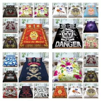 Постельный чехол Комплект Череп Постельное белье Чехол Костюм с наволочкой Роскошная живопись Пододеяльники Дышащие кровати Queen Size Постельное белье Домашний текстиль UK Single 135x200cm