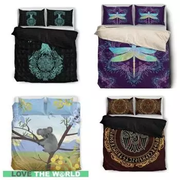 Постельный комплект постельного белья в полинезийском стиле с гавайской черепахой и наволочкой в форме круга Single 135x200cm