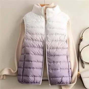 Постепенная смена цвета легкий пуховик женский пуховый жилет 90 белый утиный пух женский стоячий воротник жилет легкий большой размер S recommends 45kg below темно-синий