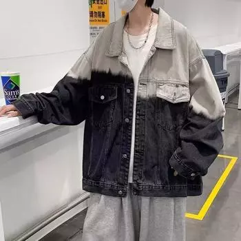 Постепенно меняющая цвет джинсовая куртка мужская весенняя свободная корейская версия американская ретро гонконгская куртка топ S чёрный