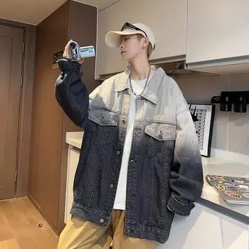 Постепенно меняющая цвет джинсовая куртка мужская весенняя свободная корейская версия американская ретро гонконгская куртка топ M синий