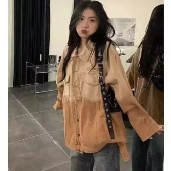 Постепенно меняющийся цветной дизайн Sense джинсовая куртка женская ретро нишевая свободная универсальная куртка Top Tide S красный