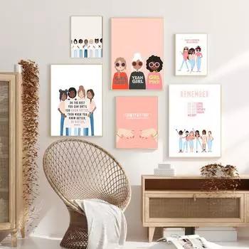 Poster Feminist Prints Girl Strength In Sisterhood Wall Art Canvas Painting Girls Gift Nordic Picture for Living Room Home Decor 21x30cm No Framed белый