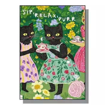 Постер на холсте в стиле ретро с кошкой, милый котенок, украшение для послеобеденного чая, настенная роспись, подарок для девочки, украшение для стен дома, без рамы 21cm30cm NoFrame