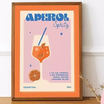 Постер на скандинавскую тему, ретро-коктейли, Aperol Spritz, холст, картина, винтажный художественный принт, минимализм, современная настенная картина, кухонный домашний декор A4 21x30cm No Frame