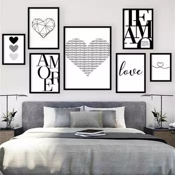 Постер о любви в скандинавском стиле, черно-белая картина на холсте, клятва любовника, настенная живопись для гостиной, скандинавское украшение 21cm30cm NoFrame