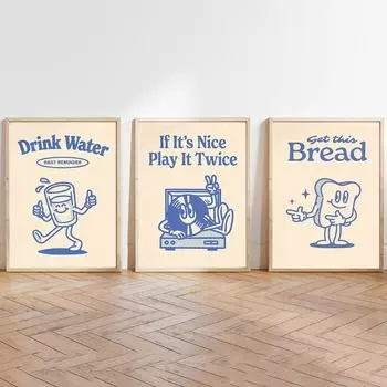 Постер проигрывателя пластинок, изображения с изображением ретро-персонажа, больше эспрессо, меньше меланхоличного хлеба, холст, картина, настенное художественное украшение 21X30cm No Frame