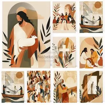 Постер с изображением Христа в стиле бохо, христианские библейские стихи в стиле бохо, картины на холсте с изображением Иисуса на стенах, картины для дома и комнаты, современное украшение 21x30cm No Framed