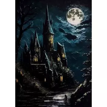 Постер Звездная Ночь Замок Волшебников Магическая Школа Холст Картина Принт Настенное Искусство Картина Готика для Гостиной Домашний Декор 21cm30cm NoFrame