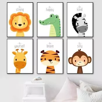 Постеры и принты на холсте Настенные картины Украшения для детской комнаты Принты с животными Вдохновляющие постеры Домашний декор Постеры без рамки 21*30cm No Frame