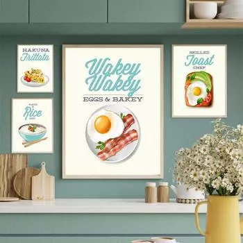 Постеры и принты с едой в мисках, рисовая лапша, яйцо Фо, картина на холсте, скандинавское настенное искусство, HD-изображение, современная кухня, ресторан, домашний декор 21x30cm No Framed