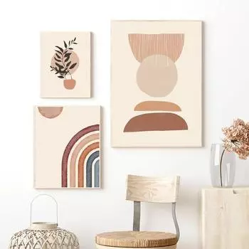 Постеры на скандинавскую тему и настенные картины с принтом, абстрактный пустынный кактус, геометрический пейзаж, настенная живопись на холсте для декора гостиной 21x30cm No Framed