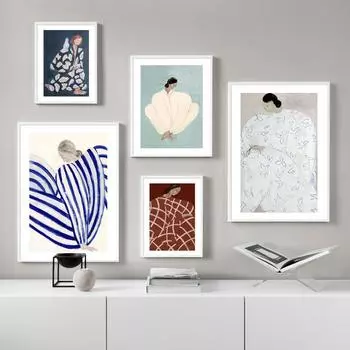 Постеры на скандинавскую тему и принты, абстрактные линии, геометрическая кривая, современная настенная живопись на холсте для девочек, настенные картины для декора гостиной 21x30cm No Frame