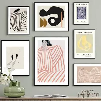 Постеры на скандинавскую тему и принты, абстрактные линии фигур, кривая геометрия, настенная живопись на холсте, настенные картины для декора гостиной 21x30cm No Frame