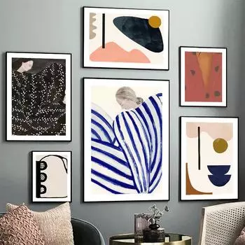 Постеры на скандинавскую тему и принты, абстрактные линии фигур, кривая геометрия, настенная живопись на холсте, настенные картины для декора гостиной 21cm30cm NoFrame