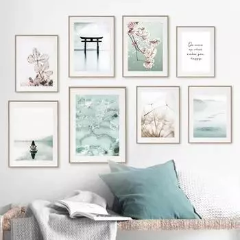 Постеры на скандинавскую тему и принты для стены, пальма, птица и дельфин, пляжный мост, настенная живопись на холсте для декора гостиной A4 21x30cm No Frame