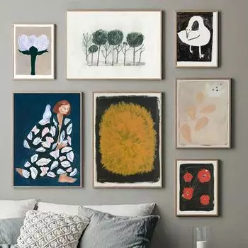 Постеры на скандинавскую тему и принты, прекрасный маленький день, лебедь, цветок, деревья, женская настенная живопись на холсте для домашней картины, декор в спальню 21x30cm No Framed