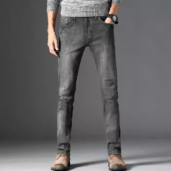Постиранные светло-серые джинсы мужские повседневные прямые кремово-белые ностальгические свободные дымчато-серые эластичные весенние модели Tide 28 серый