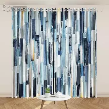 Постмодернистская краска для занавесок Акварельные чернила Линии Геометрические абстрактные украшения для занавесок Студия Минималистское искусство Занавески для гостиной 2x60Wx50H(CM)&Rod Pocket